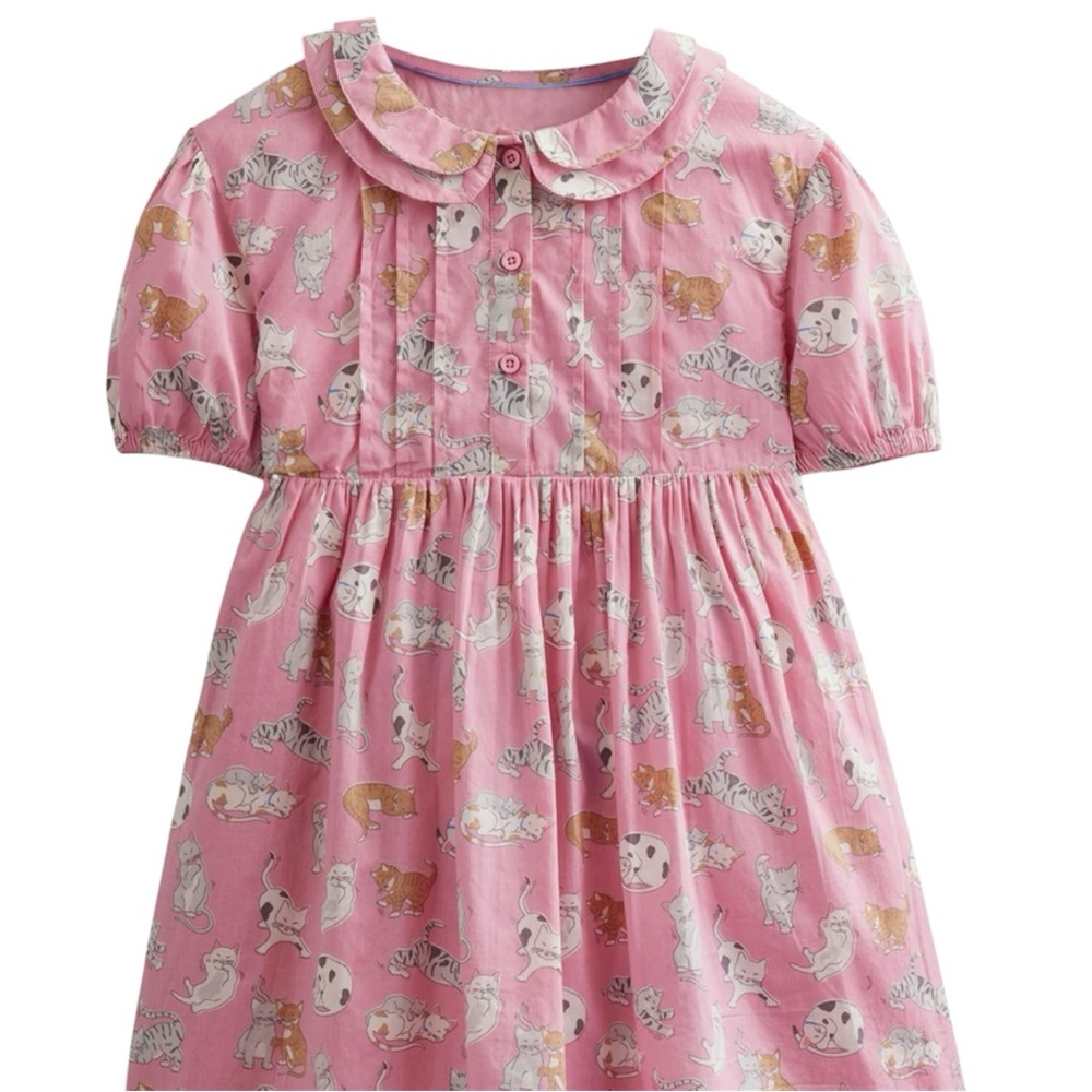 NWT Mini Boden Printed Tea Dress - Formica Pink Cats, Size 7/8y